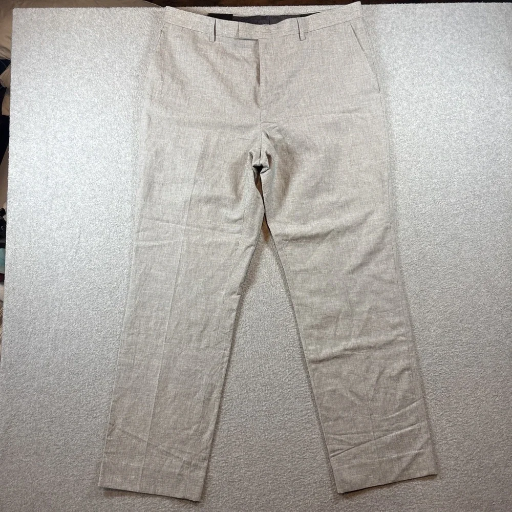 Banana Republic Slim Fit Men's 36x32 Linen Cotton Gray Micro Square Pattern Pant